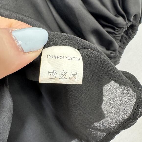 Jagger & Stone The Liv Mini Dress Womens 6 Black Satin Babydoll Balloon Sleeves - Picture 14 of 15